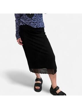Urban Outfitters Black Sheer Midi Skirt Y2K Mesh Hem